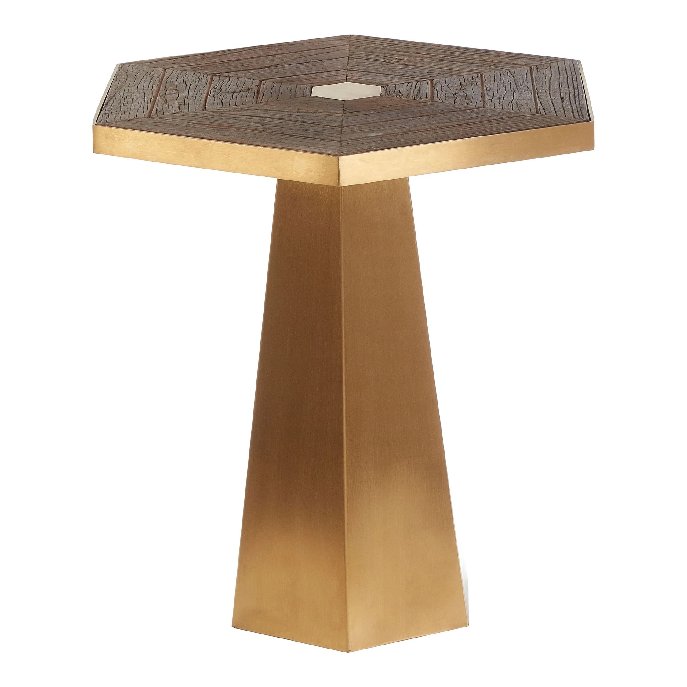 Orsina Recycled Elm Wood Octagonal Side Table - Gold - Image 2