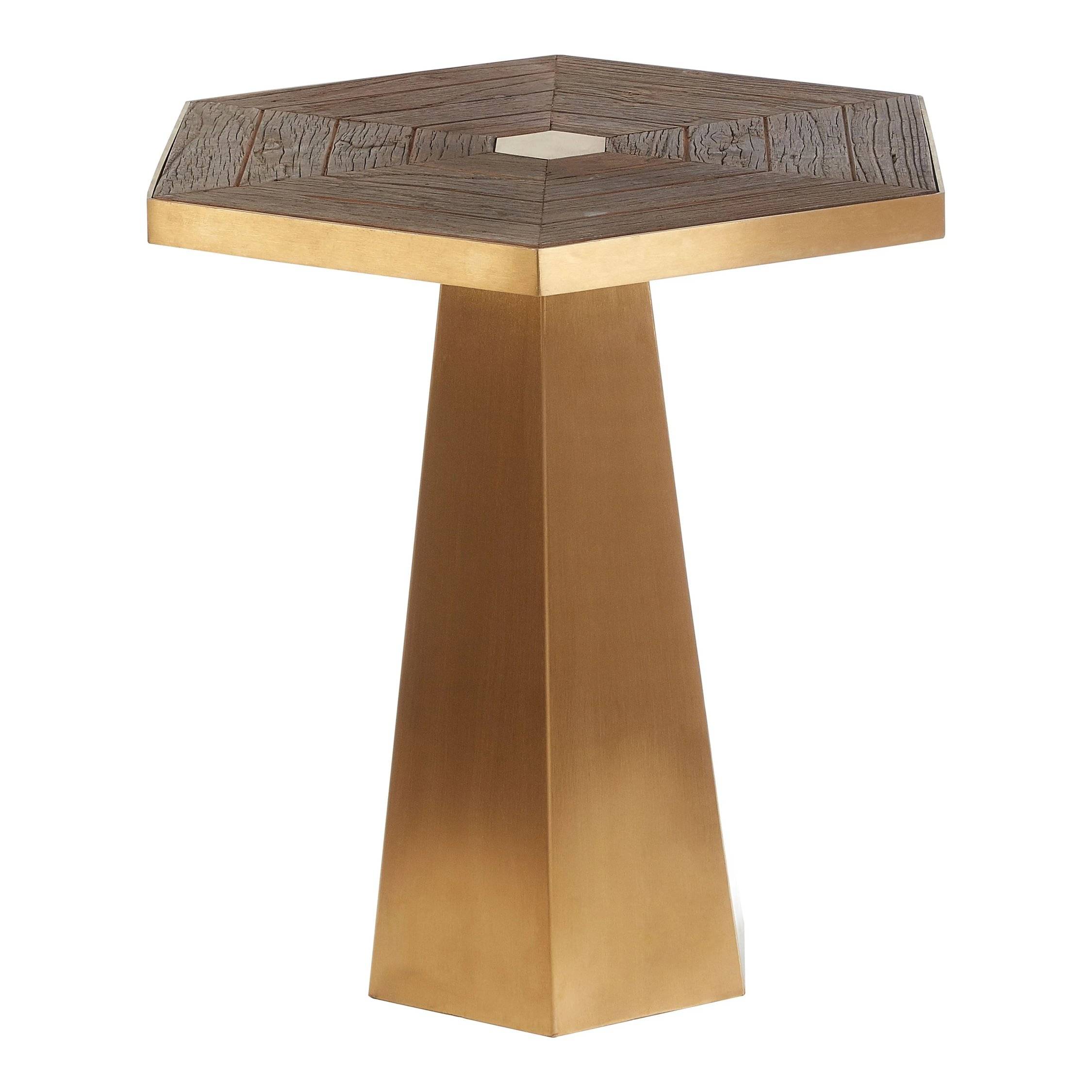 Orsina Recycled Elm Wood Octagonal Side Table - Gold - Image 2