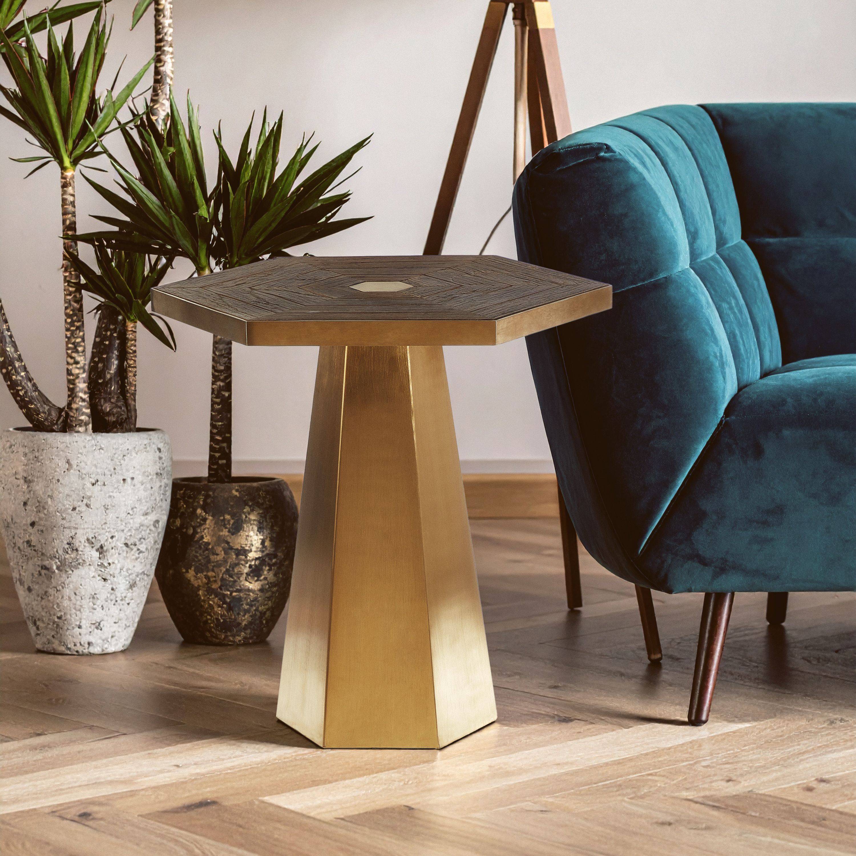 Orsina Recycled Elm Wood Octagonal Side Table - Gold - Image 3