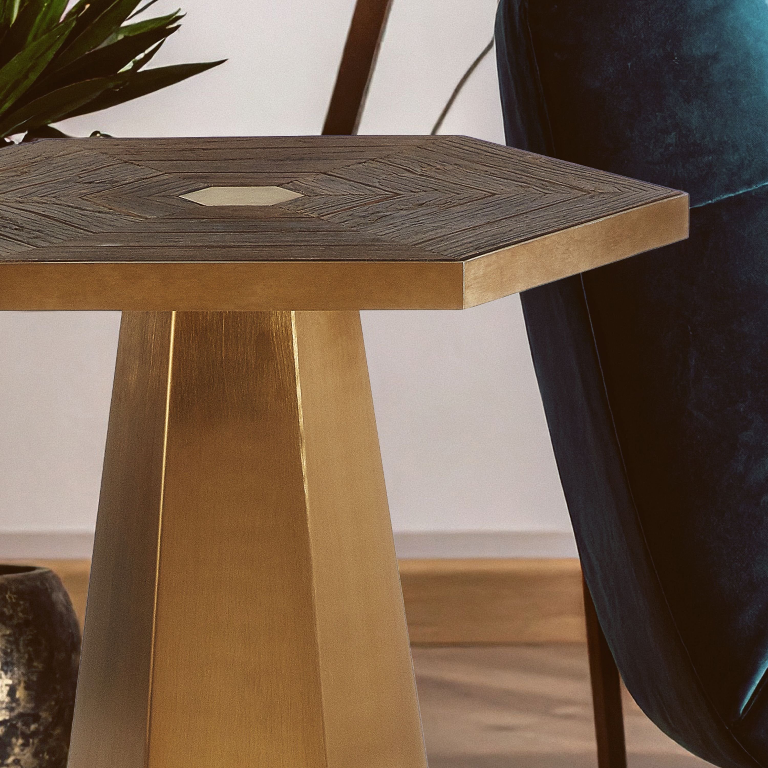 Orsina Recycled Elm Wood Octagonal Side Table - Gold - Image 4