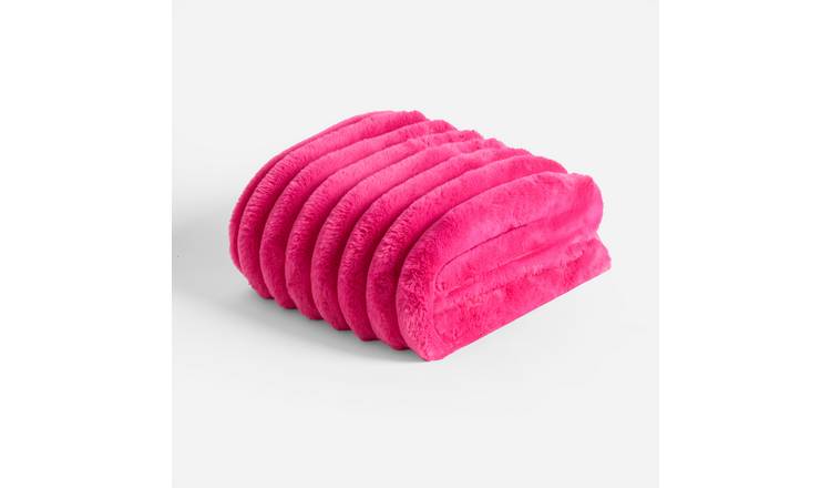 OHS Luxe Jumbo Faux Fur Rib Blanket Throw - 120 x 150cm - Hot Pink