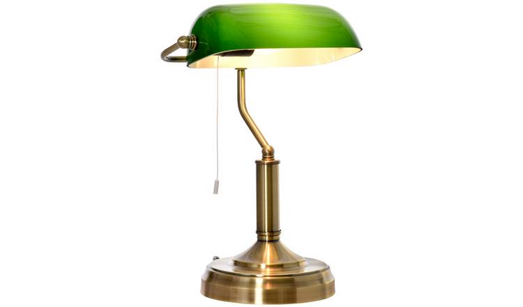HOMCOM Vintage Banker's Table Lamp with Pull Rope Switch - Green