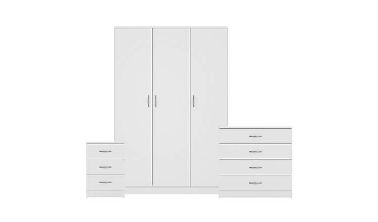 Vida Designs Riano Bedroom Set (Bedside, 4 Drawer Chest, 3 Door Wardrobe)- White