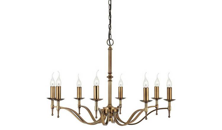 Loops Direct Stanford Steel 8-Light Ceiling Pendant Chandelier - Antique Brass