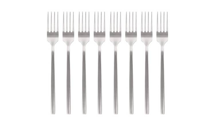 Argon Tableware Stainless Steel Dinner Forks - Silver - Pack of 8