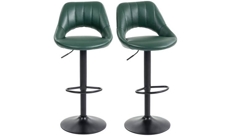 HOMCOM Set of 2 Swivel Adjustable Height PU Leather Bar Stools – Dark Green