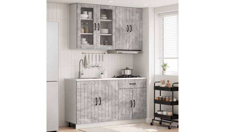 Walplus 4 Piece Engineered Wood Kitchen Unit Set - Concrete Grey