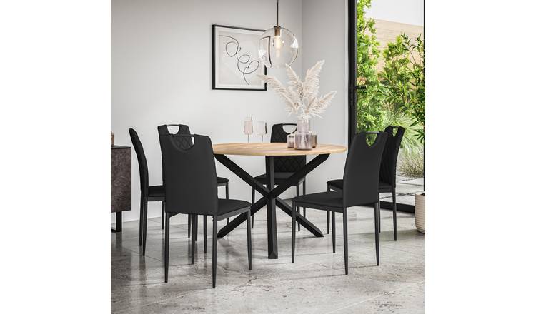 Furniture Online Malvern Monza Oak Table Dining Table & 6 Black Chairs