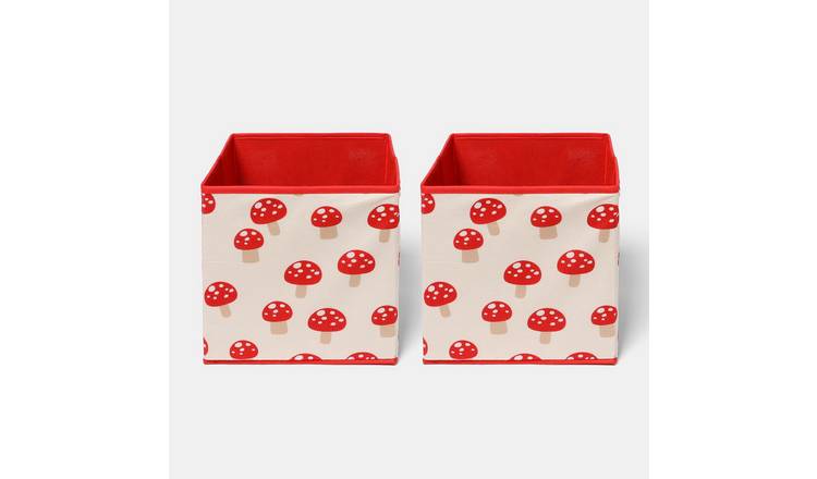 OHS Kids Mushroom Print Cube Storage Boxes - Red/White - 2 Pack