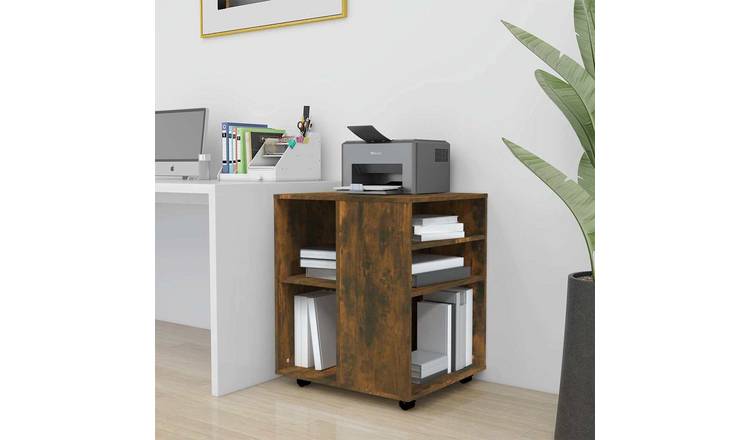 Walplus Engineered Wood Lockable Rolling Cabinet - Dark Oak - 60 x 53 x 72 cm