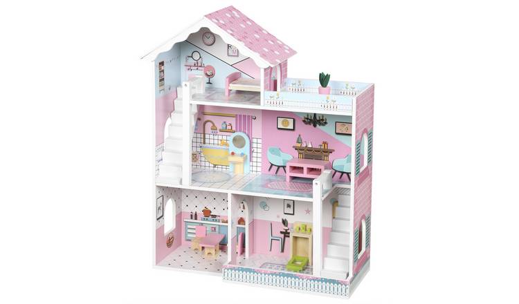 AIYAPLAY 3-6 Years 3 Storey MDF 10 Accessories Dolls House – Pink