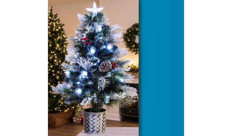 Christmas Tree World 3ft Snowy LED Frosted Pine Fibre Optic Tree