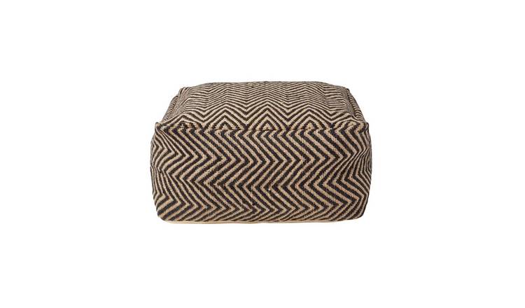 Homescapes Chevron Pattern Large Square Pouffe – Black and Cream