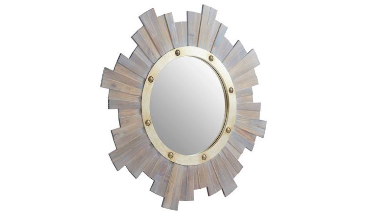 Orsina Sunburst Wooden Wall Mirror with Nail head – Grey
