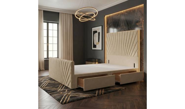 Somnior Linen Super King 2 Drawer Divan Bed with Footboard & Headboard - Beige