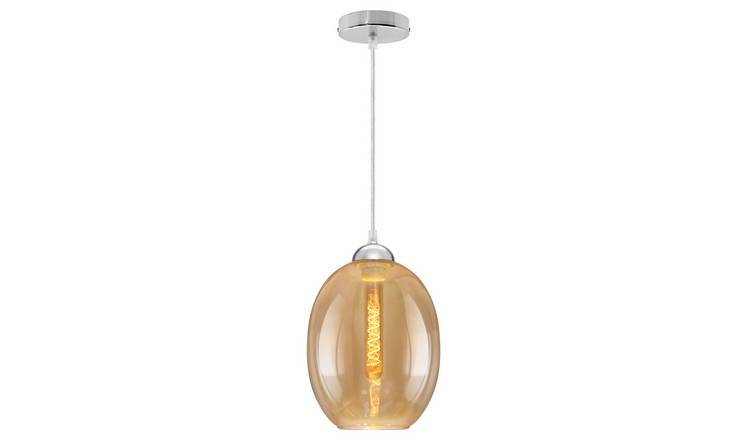 Energy Light Bulbs Oval Amber Glass Ceiling Pendant Light - Chrome