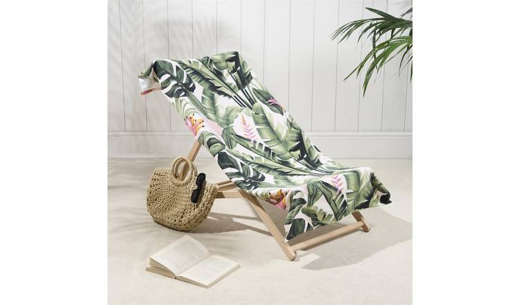 OHS Palm Leaf Print Microfibre Beach Towel - Green