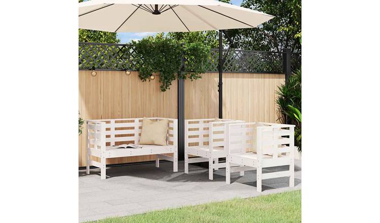 Walplus 3 Piece Wood Garden Lounge Set - White - 61.5 x 53 x 71 cm