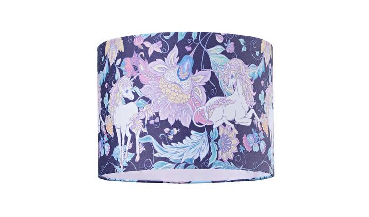 Happy Homewares Purple and Pink Cotton with Unicorns and Green Lampshade - 25cm
