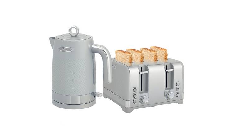 HOMCOM Otter Thermostat Kettle and 4 Slice Toaster with 7 Browning - Grey