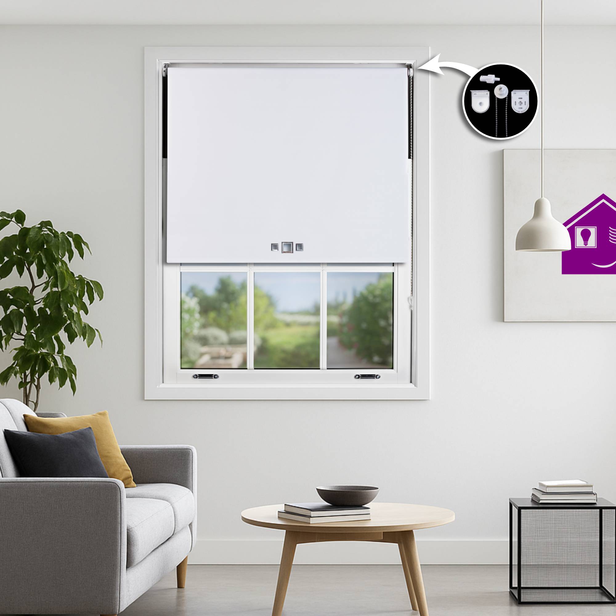 Furnished White Blackout Roller Blind Triple Square Eyelets - 50 x 165cm - Image 1