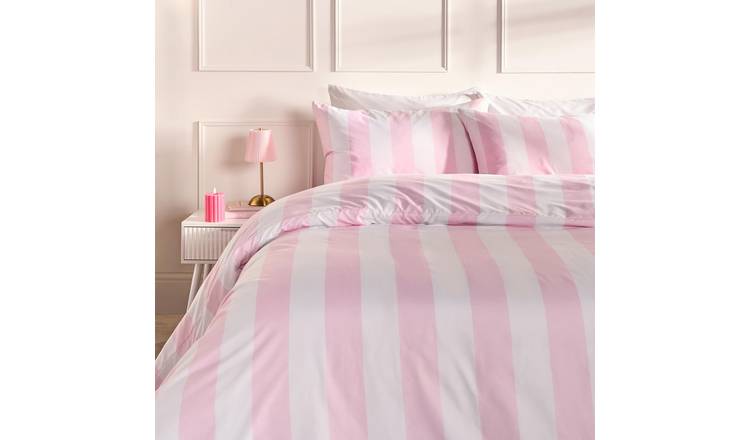 OHS Vertical Stripe Microfibre Bedding Duvet Cover Set Pink - Double