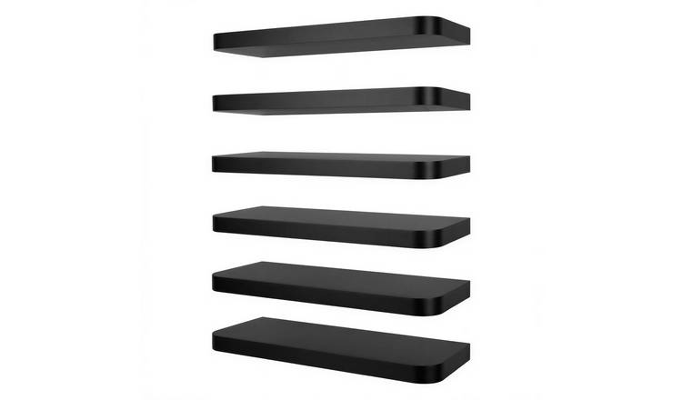 Harbour Housewares Rounded Wooden Floating Shelves Pack of 6 - Black