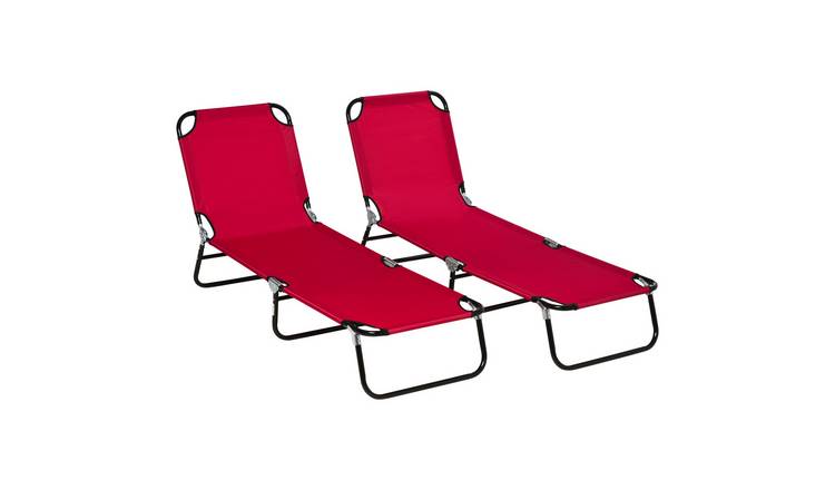 Outsunny Adjustable Fabric Sun Loungers - Wine Red