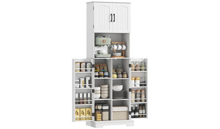HOMCOM Tall Kitchen Cupboard with Adjustable Shelves and Doors - White