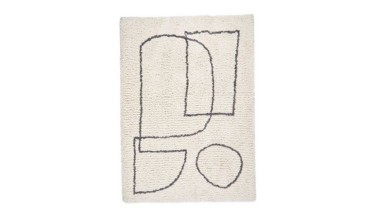 Mega Flooring White Shaggy Geometric Rug - 80 x 150cm
