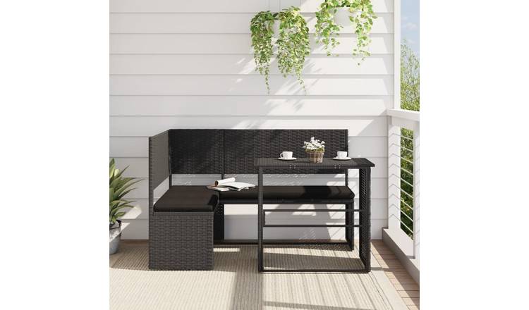 Walplus Poly Rattan Folding Outdoor Furniture Set - Black - 90 x 45 x 73.5 cm