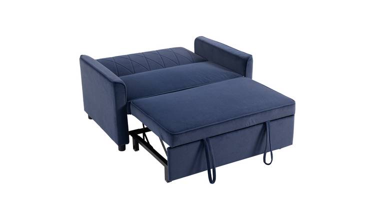 HOMCOM 3 in 1 Velvet Convertible Pull Out Sleeper Sofa - Dark Blue