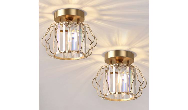 HOMCOM 2 Pack Crystal Semi-Flush Ceiling Lights - Gold