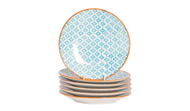 Nicola Spring Hand-Printed Side Plates - Blue - Pack of 6