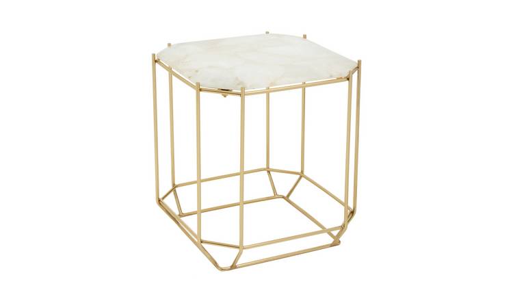 Orsina Jaipur Quartz Side Table – White & Gold