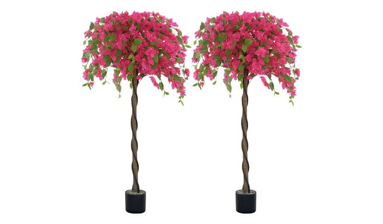 HOMCOM Set of 2 Artificial Murraya Blossom Plants - Red