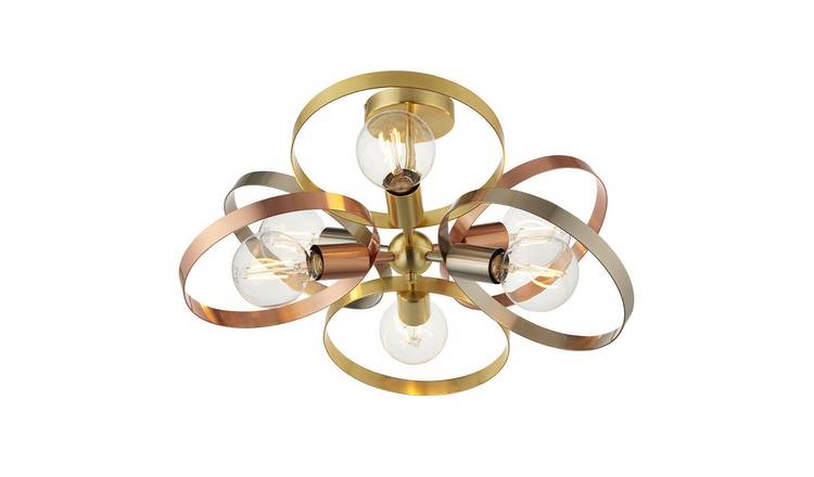 Loops Direct Semi Flush Ceiling Light - Satin Brass and Brushed Copper Plate