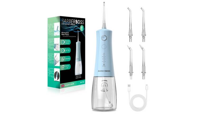 BarberBoss Advanced Jet Water Flosser Blue - 5 Modes & 4 Jet Tips