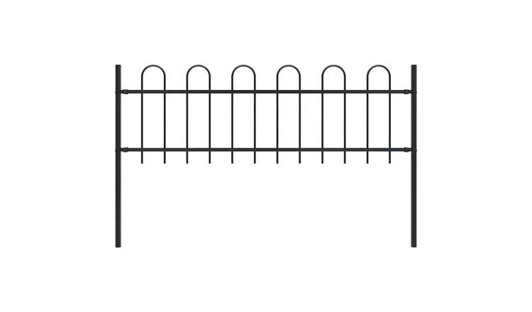 Walplus Steel Garden Fence "Boxtel" with Hoop Top - Black - 181 x 3.4 x 110 cm
