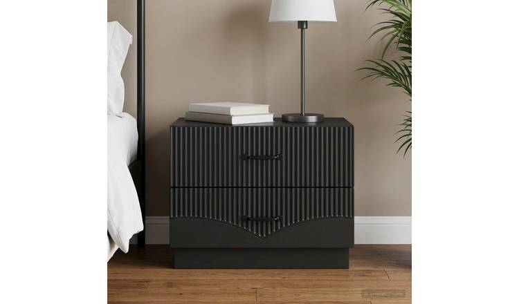 Walplus Engineered Wood Bedside Cabinet - Black - 62 x 34.5 x 44.5 cm