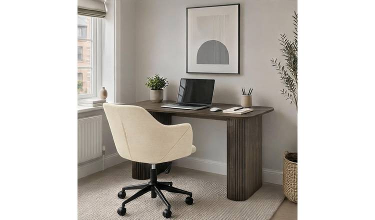Home Source Monroe Desk & Lumera Adjustable Chair Set – Walnut & Ivory