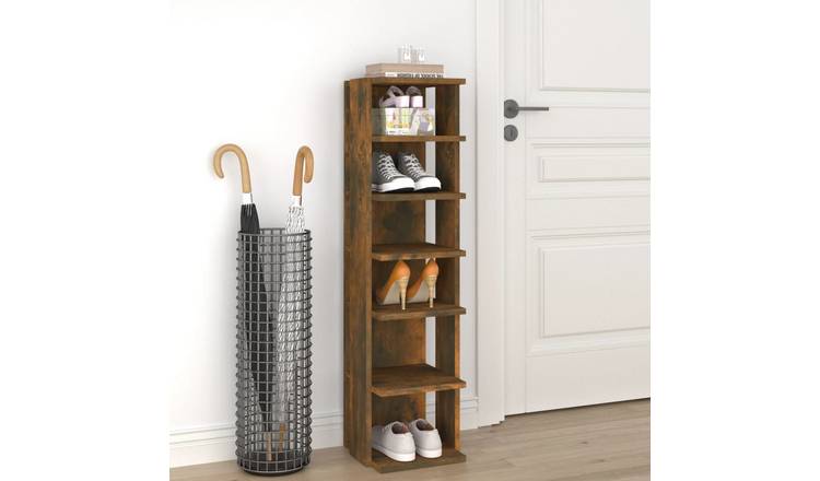 Walplus Engineered Wood Shoe Rack - Smoked Oak - 27.5 x 27 x 102 cm