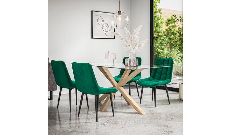 Furniture Online Etta Nova Glass Top Dining Table & 4 Green Chairs