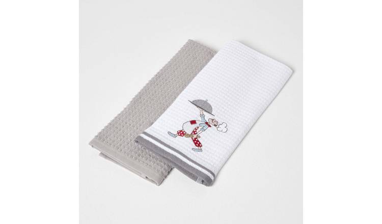 Homescapes Pack of 2 Waffle Cotton Tea Towels - Grey