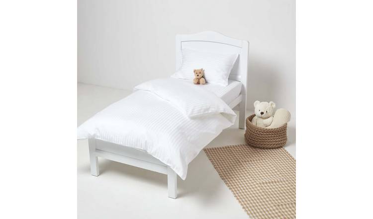 Homescapes Egyptian Cotton Satin Stripe Cot Bed Duvet Cover Set - White