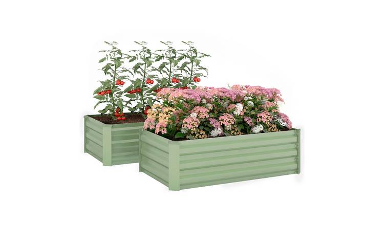 Outsunny Raised Garden Bed Set with Galvanised Steel Frame – Light Green