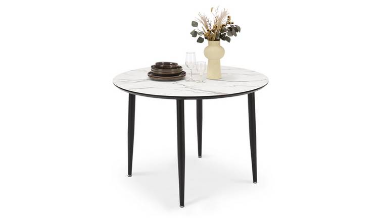 Vonhaus Palma Round Dining Table Marble Effect - White and Black