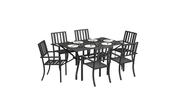 Outsunny 6 Seater Metal Garden Dining Set - Black