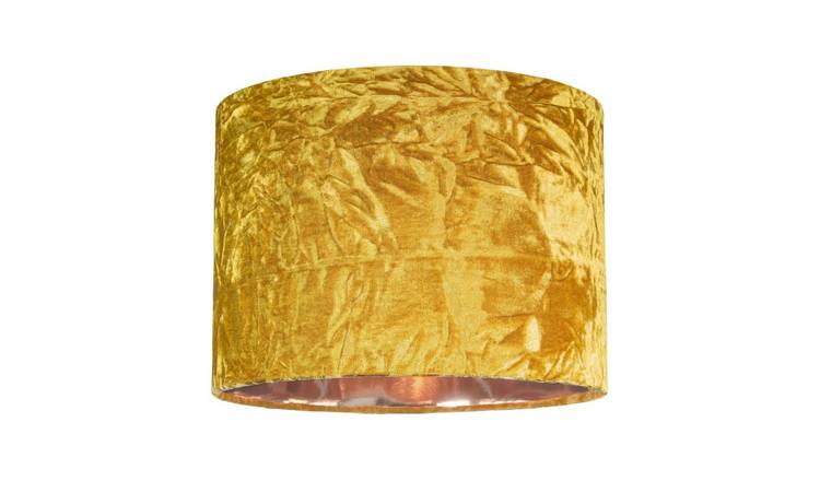 Happy Homewares Shiny Ochre Crushed Velvet with Copper Inner Lampshade - 25cm