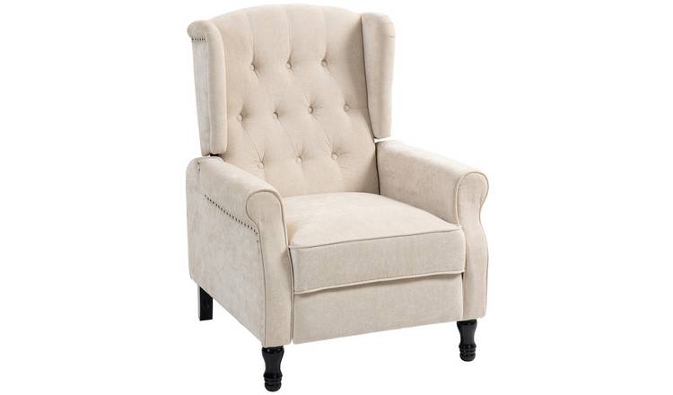 HOMCOM Vintage Reclining Chair with Nail Head Trim for Living Room - Beige